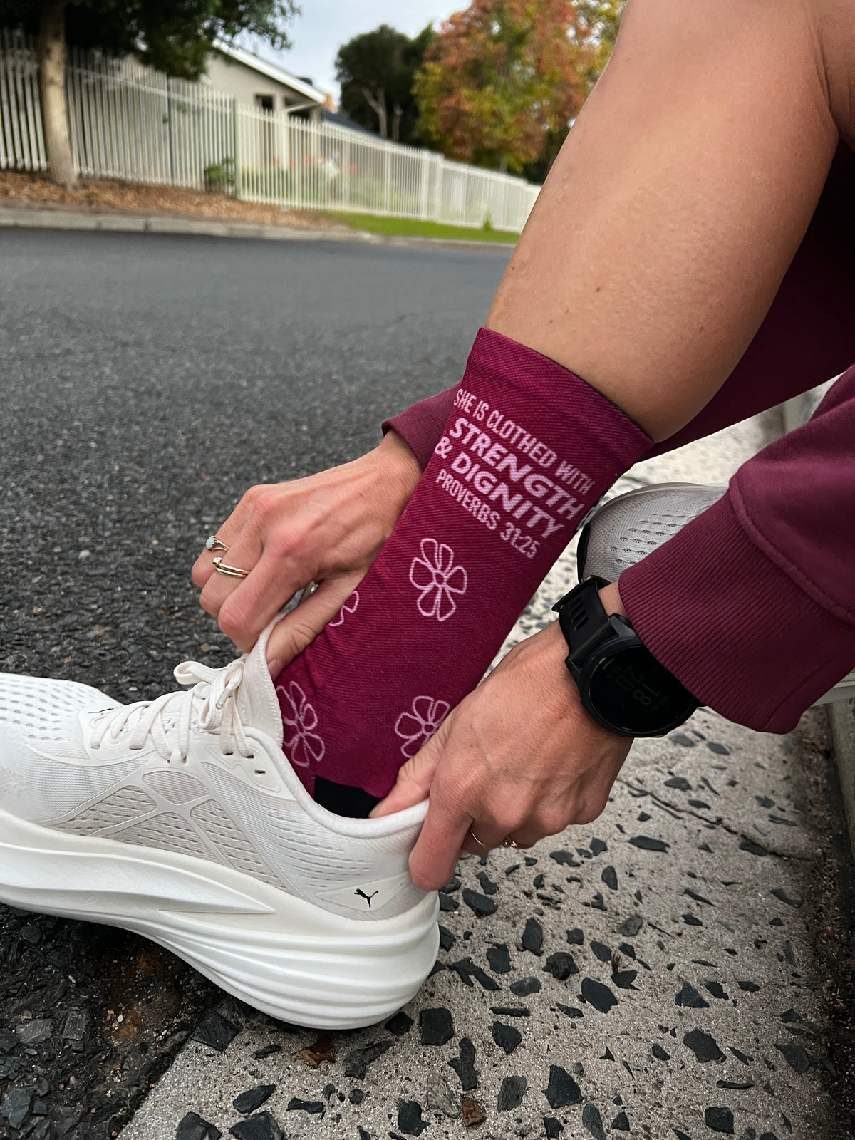She is Clothed in Strength & Dignity (Dark Pink) - Premium Seed Socks
