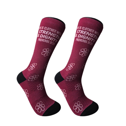 She is Clothed in Strength & Dignity (Dark Pink) - Premium Seed Socks