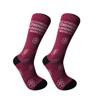She is Clothed in Strength & Dignity (Dark Pink) - Premium Seed Socks